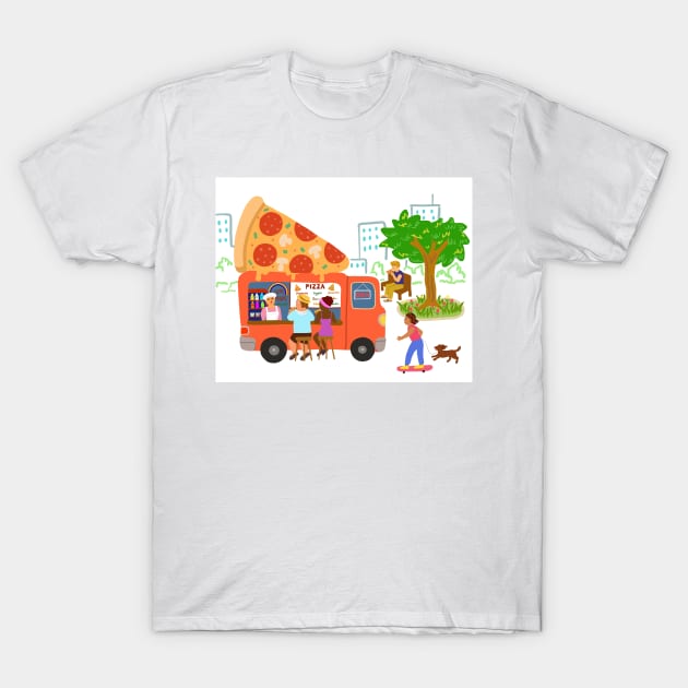 Street food truck take away pizza. T-Shirt by Nalidsa